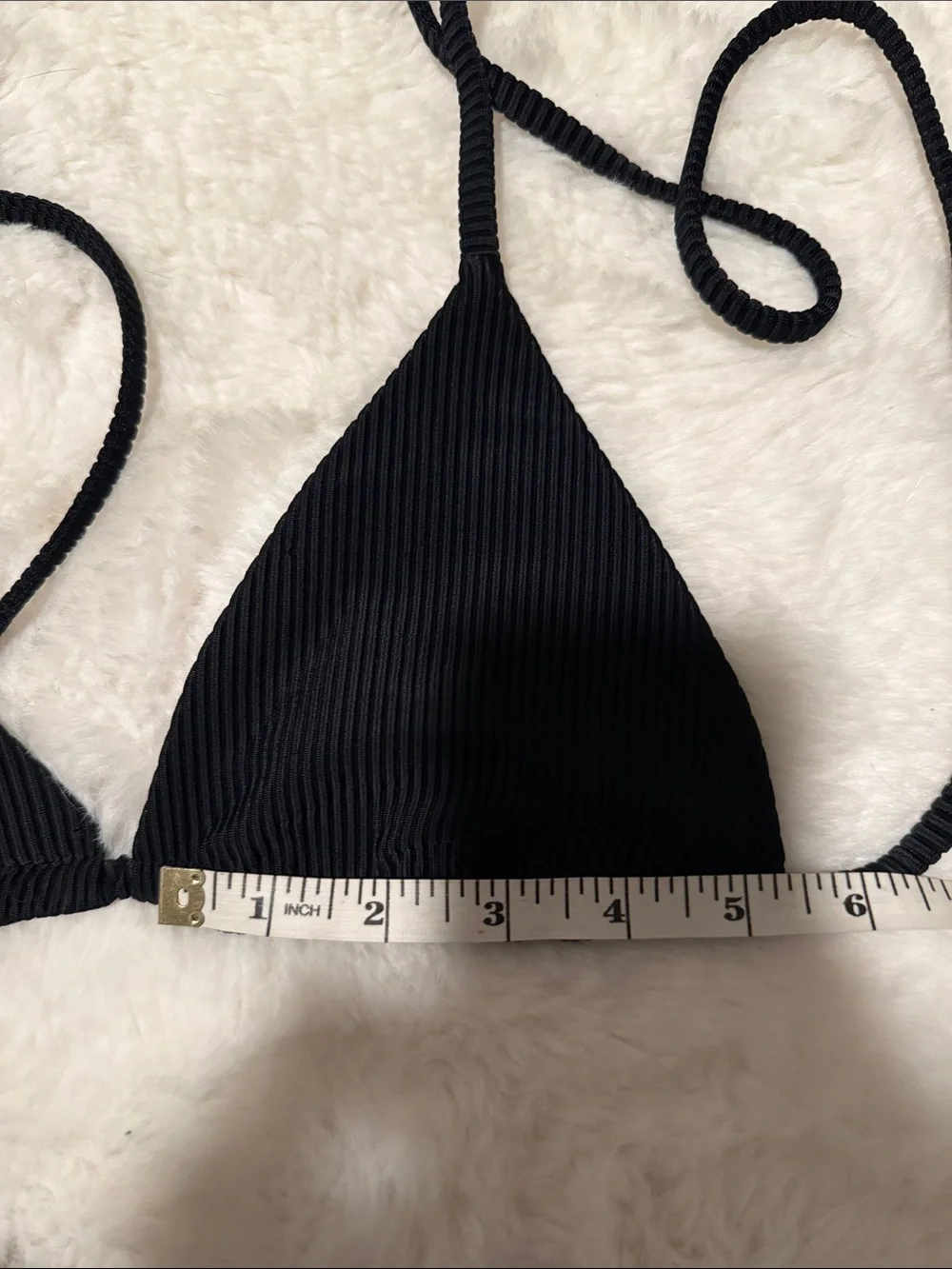 Frankie's Bikinis Black Ribbed Triangle String Bikini